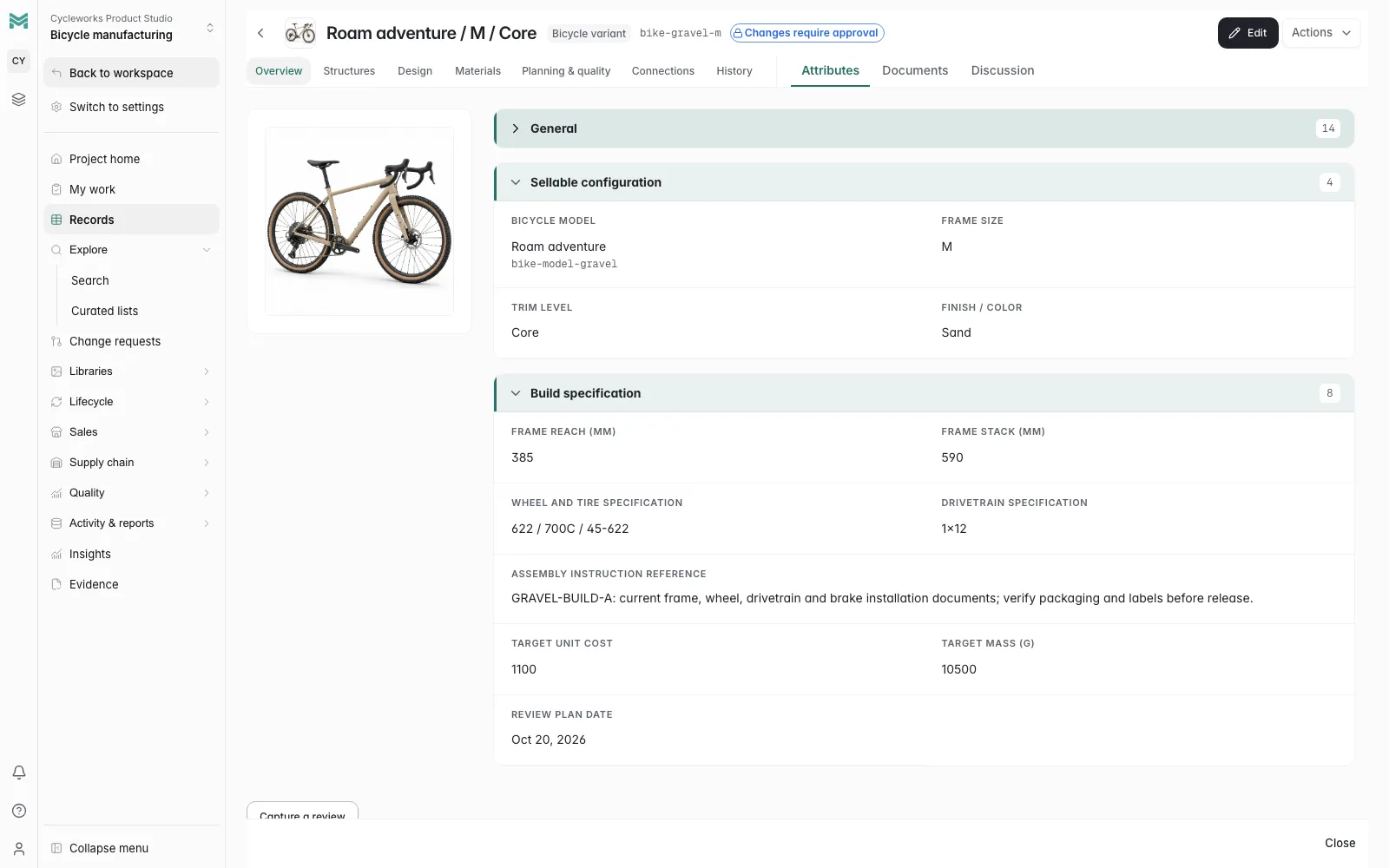 Bicycle · Bicycle imagery, frame geometry and drivetrain specifications
