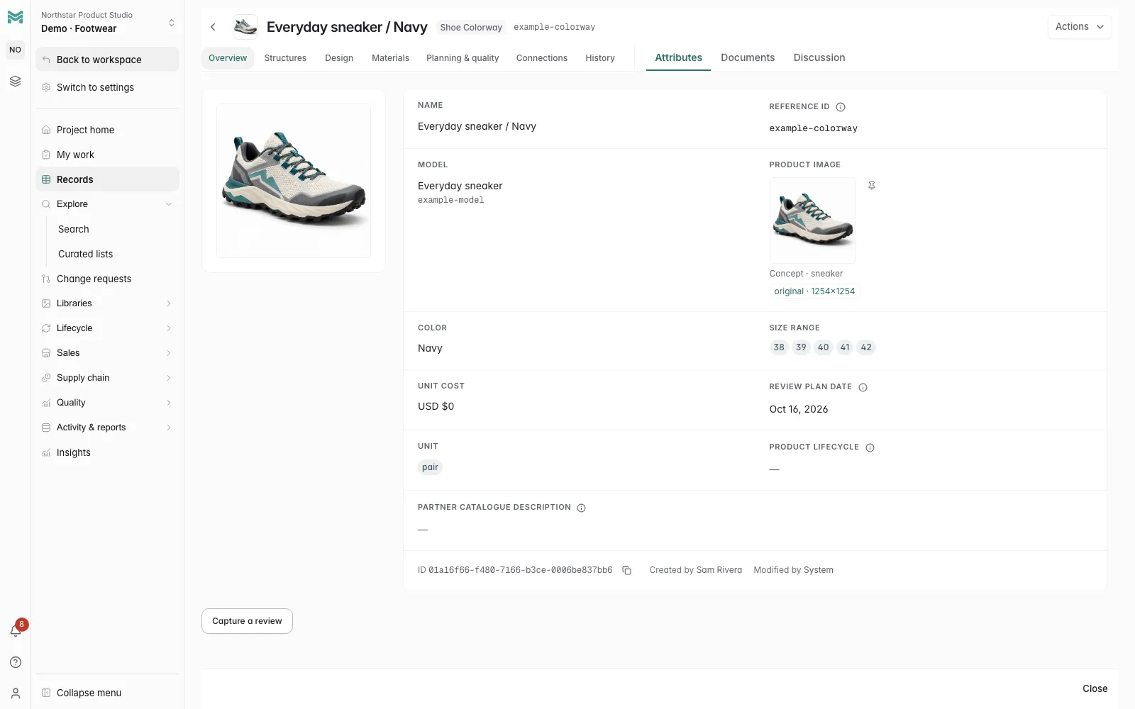 Shoes · Product imagery alongside connected development records