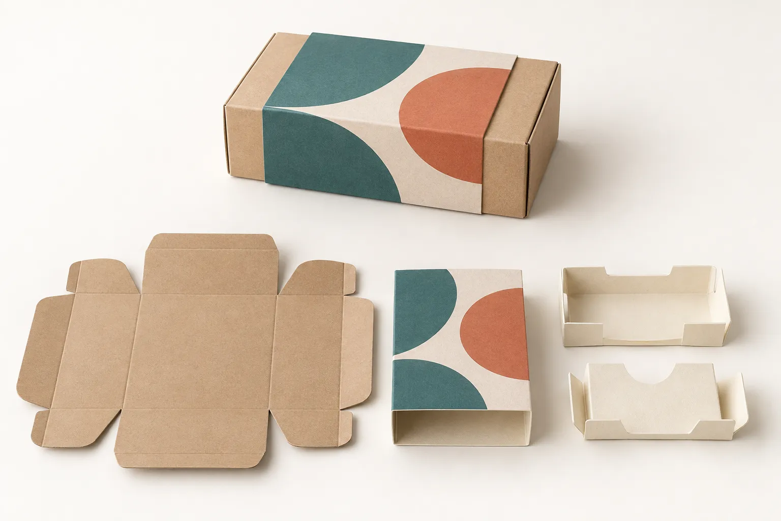 Fictional gift carton with a separate board blank, two-colour printed sleeve and two paper inserts