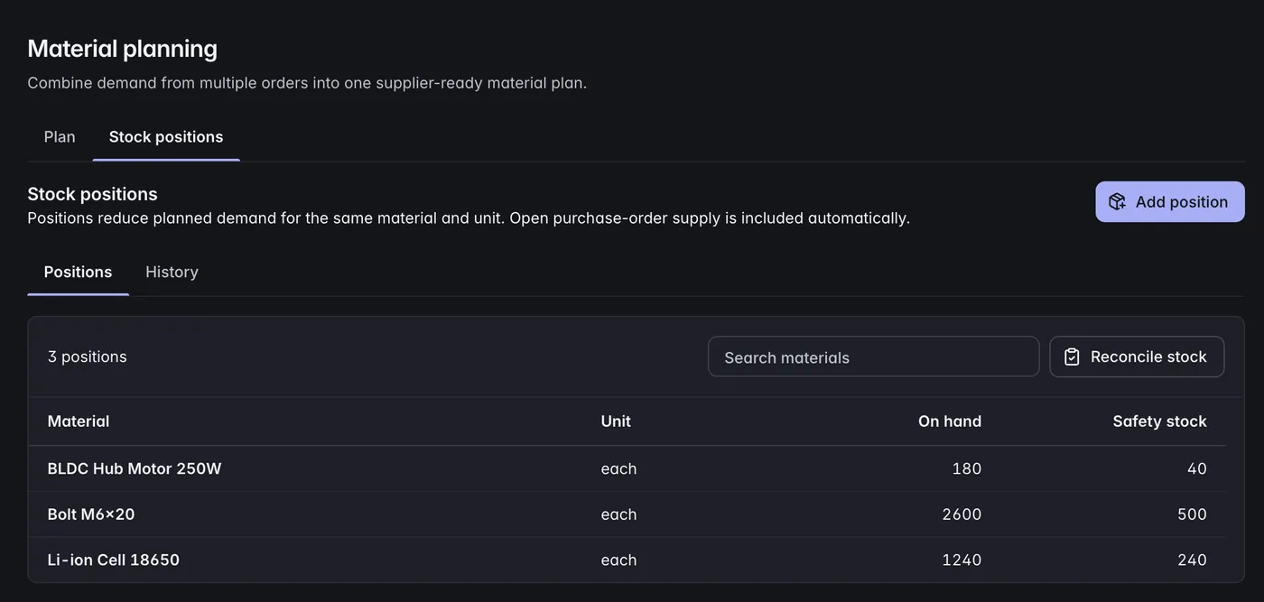 Planning and sourcing