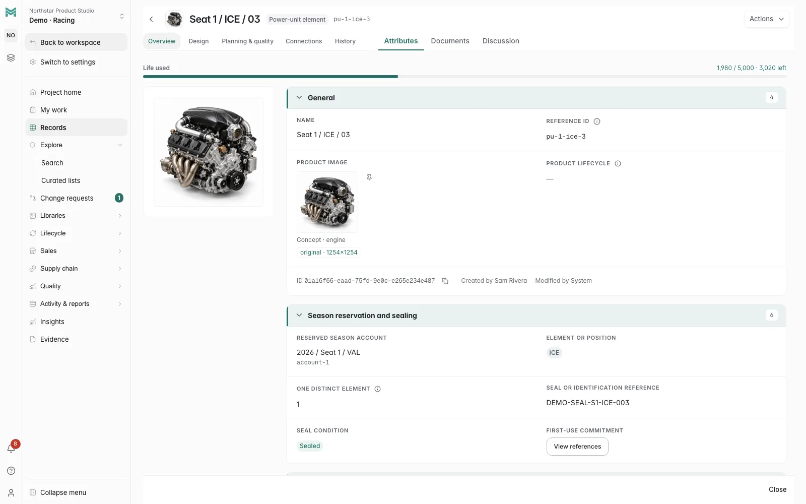Engine · Image fields, component life and approved revisions