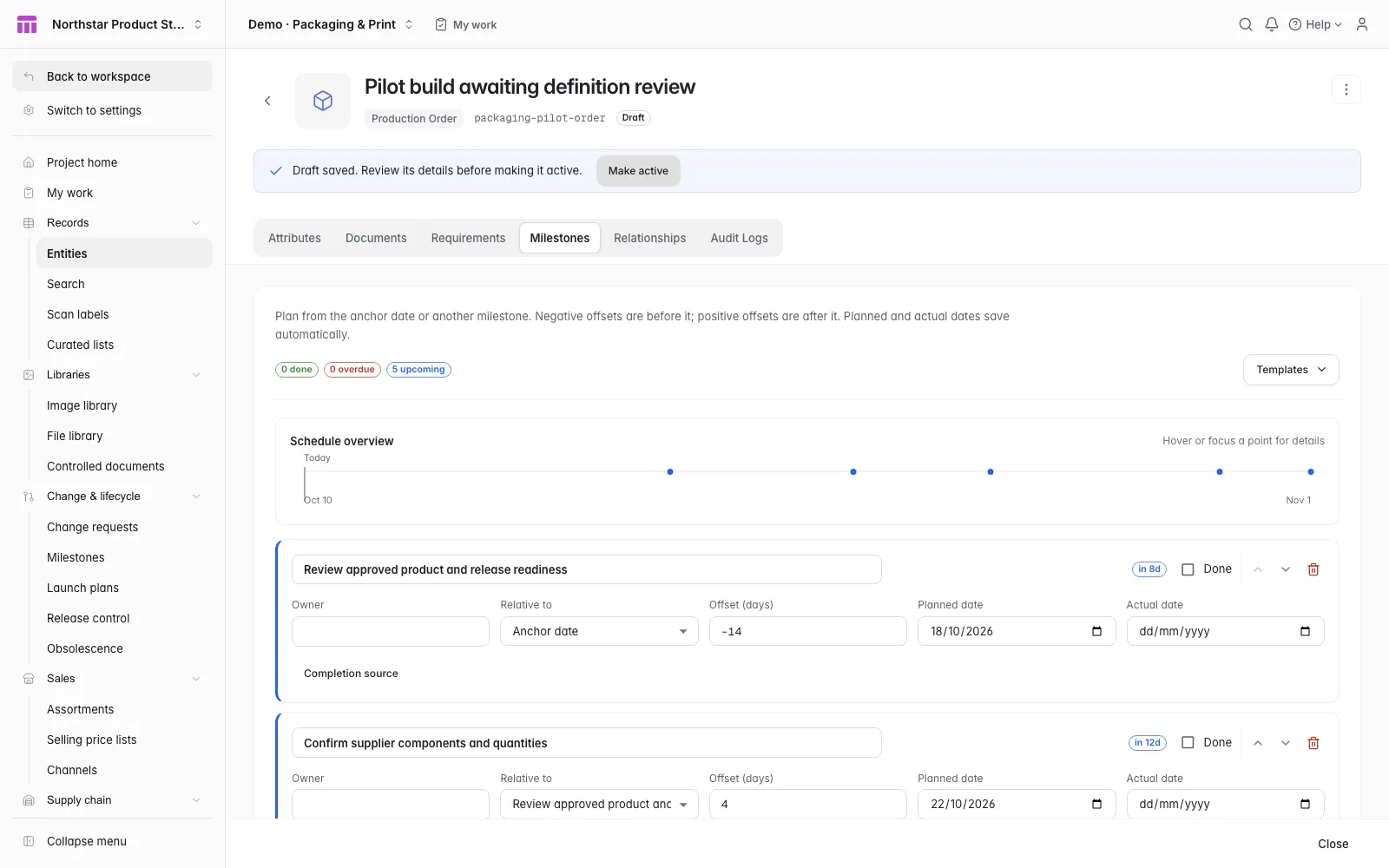 Packaging & Print · Plan the pilot from its due date