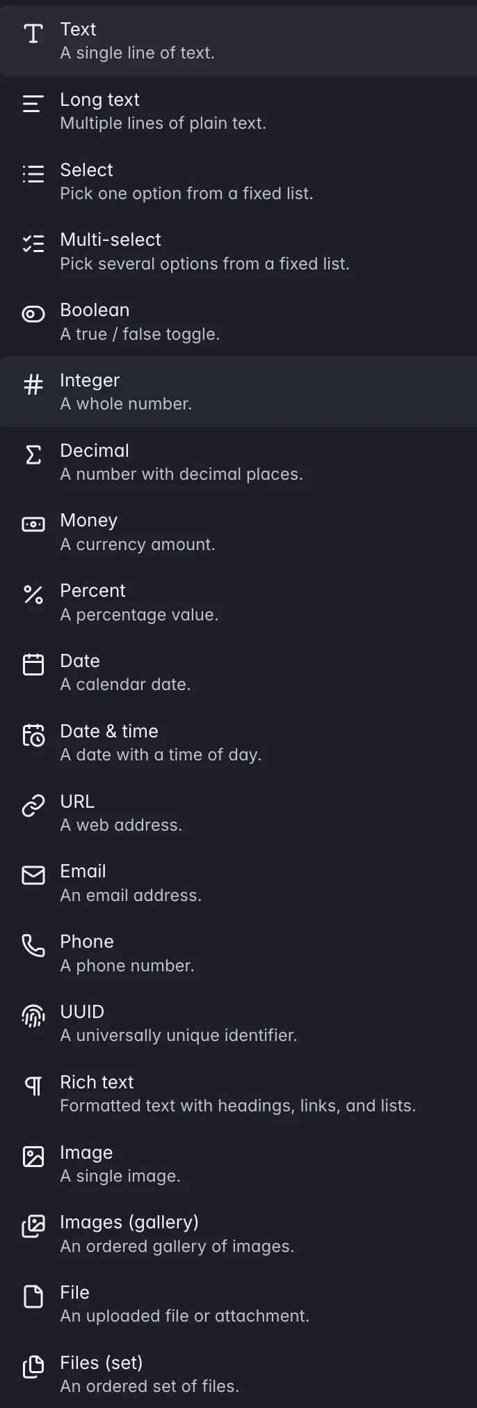 ManyRows basic field types