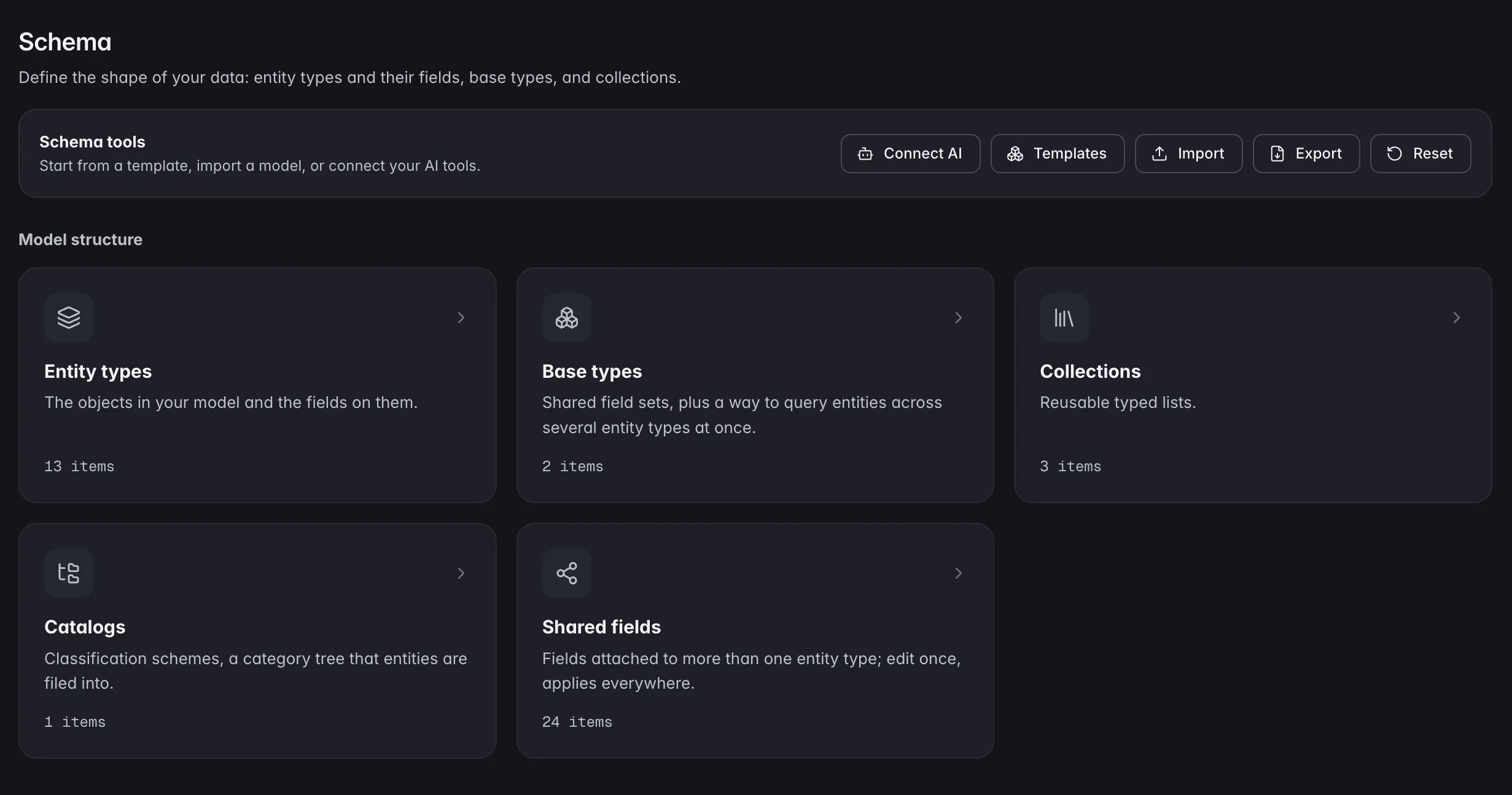 ManyRows schema overview for configuring product types and attributes