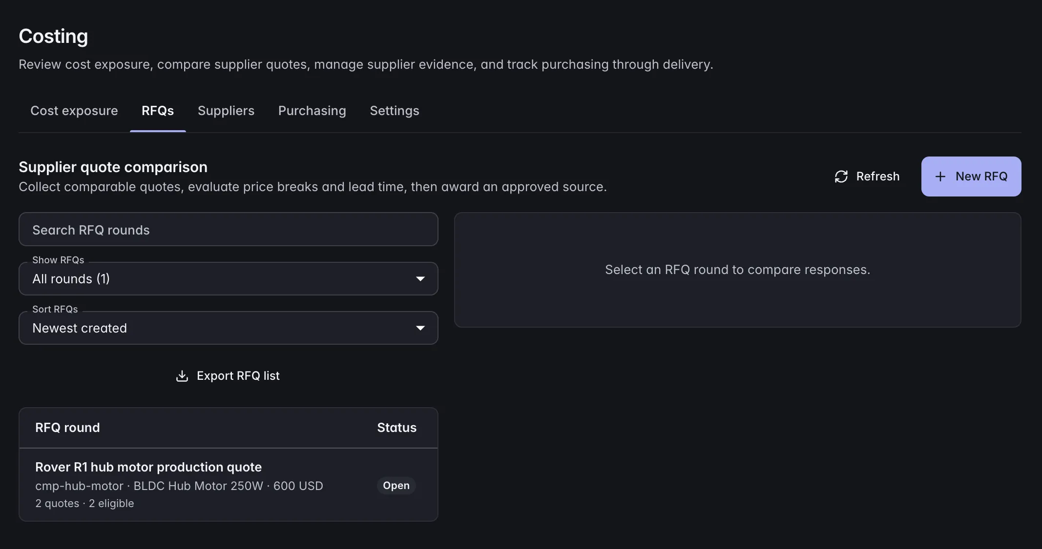 ManyRows supplier RFQ comparison